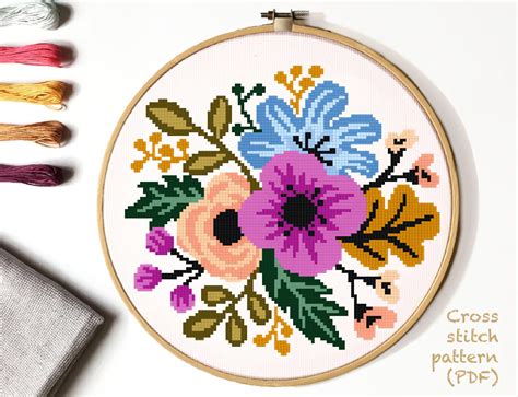 Maybe you would like to learn more about one of these? Floral Modern Cross Stitch Pattern, flower counted cross ...