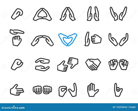 Set Of Gesture Icons With Two Hands Outline Style Vector Stock