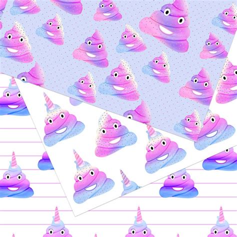 Poop Emoji Digital Paper Unicorn Poo Emoji Printable Scrapbook Paper
