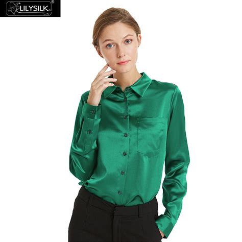 LilySilk 100 Silk Shirt 18mm Relaxed Fit Stand Collar Lightweight