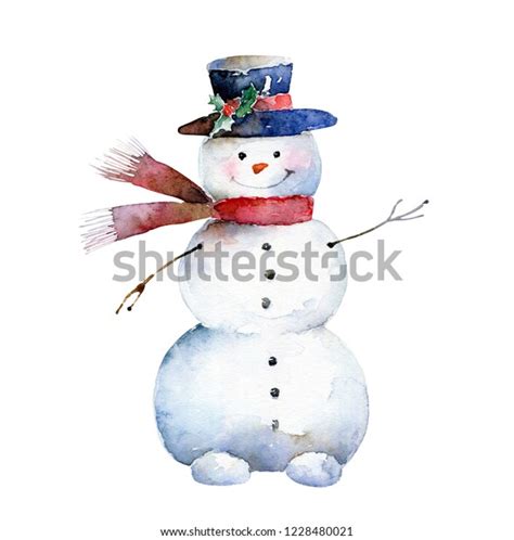 Cute Cheerful Bright Snowman Isolated On Stock Illustration 1228480021