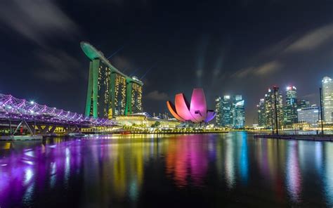 Download Wallpapers Singapore Marina Bay Sands Night Skyscrapers