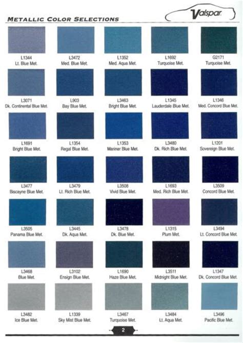 Paint Shop Colour Chart Automotive Automotive Color Chart 2017