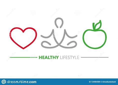 Healthy Lifestyle Concept Heart Yoga And Green Apple Stock Vector