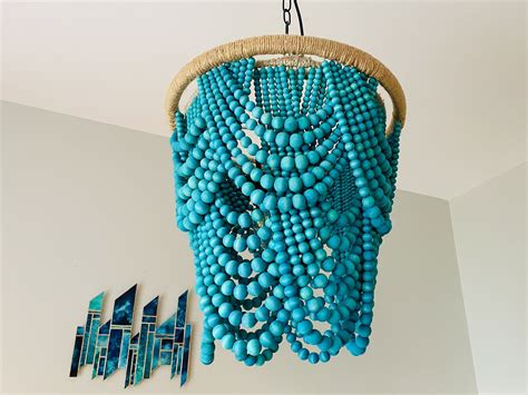 Wood Bead Chandelier Chandeliers Fan Light Covers Turquoise Boho