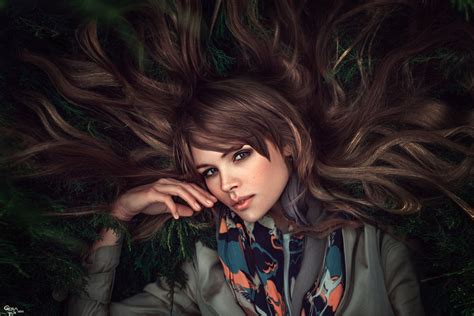 Download Green Eyes Brunette Hair Model Woman Anastasiya Scheglova Hd Wallpaper By Georgy