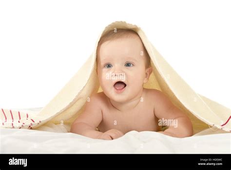 Baby Boy Lying Under Blanket Stock Photo Alamy