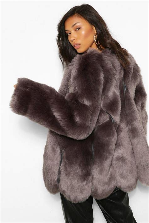 Luxe Panelled Faux Fur Coat Boohoo In 2021 Fur Coat Grey Faux Fur