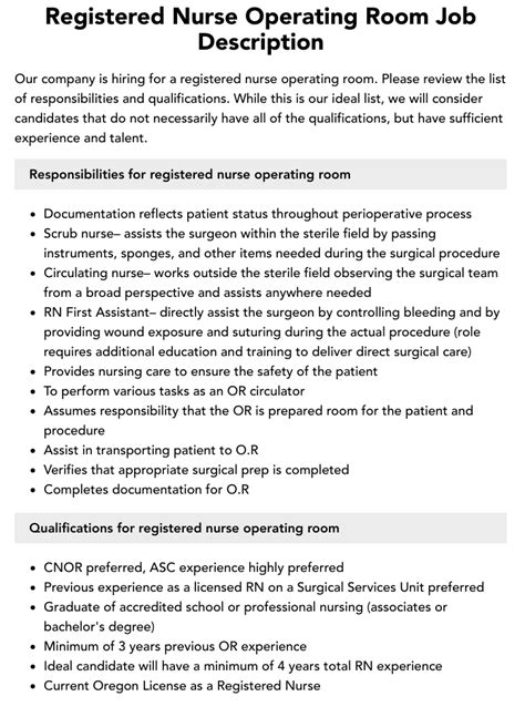Registered Nurse Operating Room Job Description Velvet Jobs