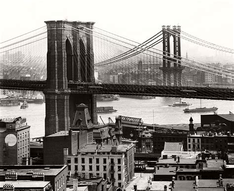 Vintage Manhattan Bridge Under Construction New York