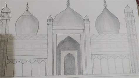 How To Draw Badshahi Mosque Drawing Of Badshahi Masjid Lahore Pakistan