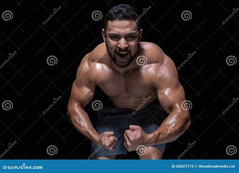 Bodybuilder Man Flexing His Muscles Stock Image Image Of