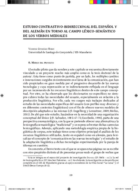 Pdf Estudio Contrastivo Bidireccional Del Español Y Del Alemán En