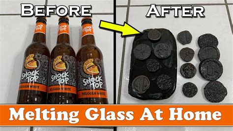 Melting Glass Bottles Into A Huge Glass Ingot And Coins Melting Glass At Home Youtube