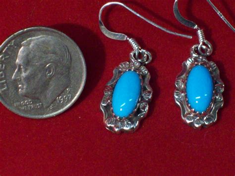 Navajo Made Sterling Silver And Turquoise Dangle Earrings Denis Green