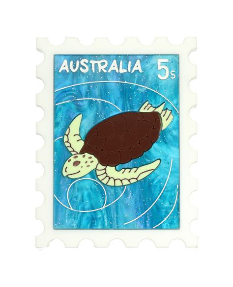 Turtle In The East Australian Current Stamp Brooch La Vidriola