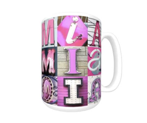 Personalized Coffee Mug Featuring The Name Mia In Pink Sign Letter