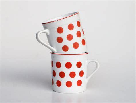 Red Polka Dot Ceramic Cups 60s Czechoslovakia Coffee Tea Mug By