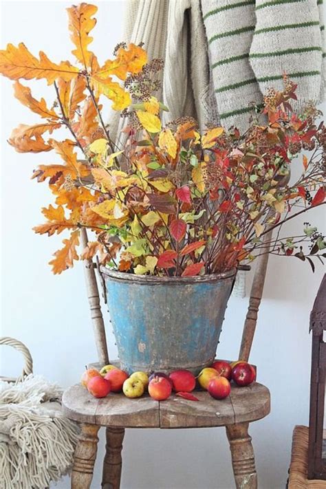 Vintage Fall Leaves Decor In Bucket Homemydesign