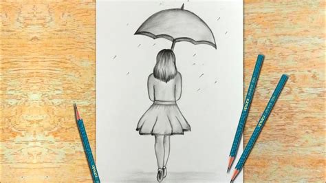 Girl With Umbrella Easy Pencil Drawing For Beginners Creative