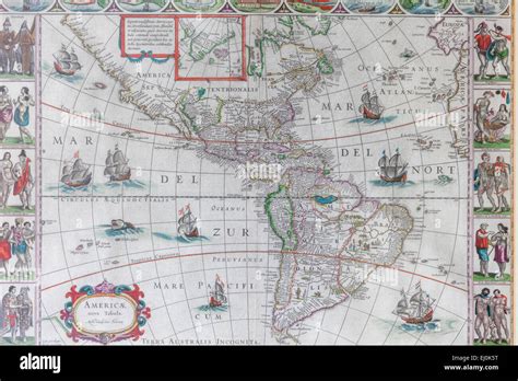 17th Century Map Of The Americas By Blaeuw Stock Photo Alamy