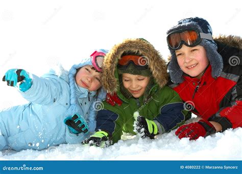 Kids Laying In Winter Snow Stock Photo Image Of Laying 4080222