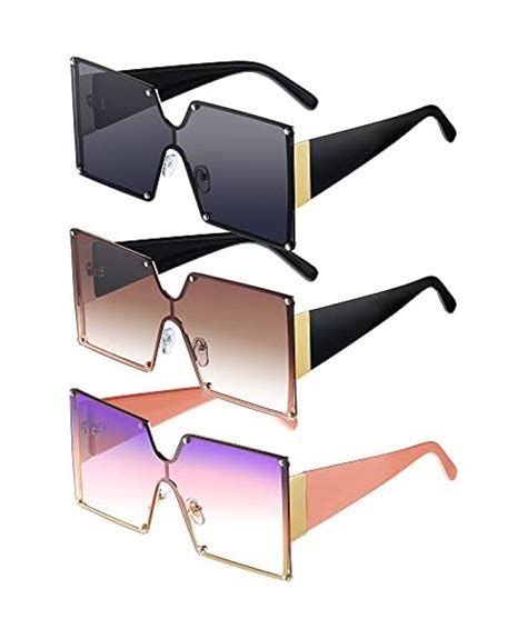 3 pairs oversized shield sunglasses vintage flat top sunglasses chic big square shield