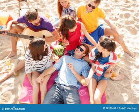 Group Of Happy Friends Having Fun On Beach Stock Image Image Of