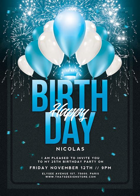 Birthday Party Invitations Flyer Template Anniversary Psd Photoshop