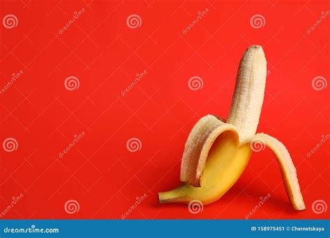 Fresh Banana On Red Background Sex Concept Stock Image Image Of Adult Object 158975451