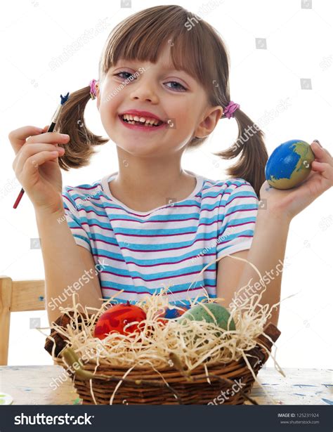 Happy Little Girl Coloring Easter Eggs Stock Photo Edit Now 125231924