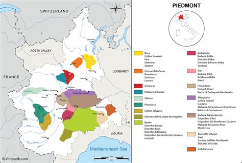 Piedmont Map Of Vineyards Wine Regions