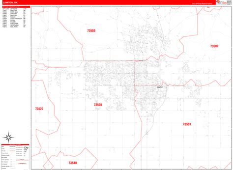 Lawton Oklahoma Zip Code Wall Map Red Line Style By Marketmaps Mapsales