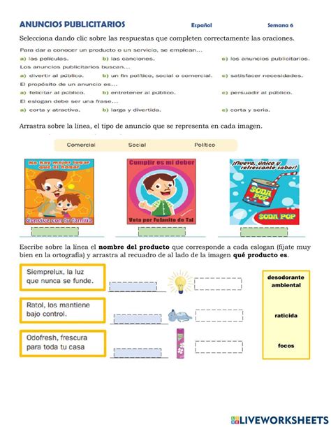 Ejercicio Online De Español Para 5° Anuncios Publicitarios Para Niños
