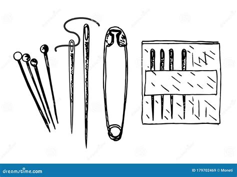 Sewing Needles And Pins Sketch Stock Vector Illustration Of Patch