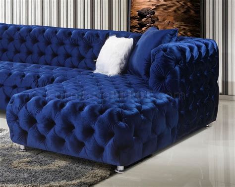 Lcl 011 Sectional Sofa In Navy Blue Velvet