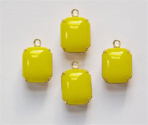Vintage Opaque Yellow Glass Octagon Stones In 1 Loop Brass Etsy