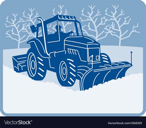 Snow Plow Tractor Plowing Winter Scene Royalty Free Vector