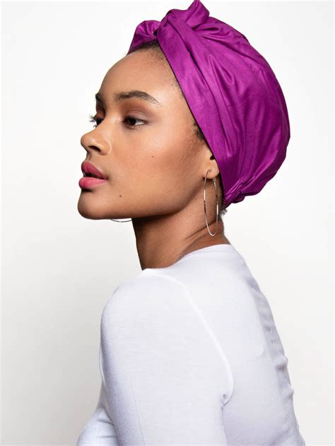 Bright Violet Purple Head Wrap Turban Is Completely Lined In Black