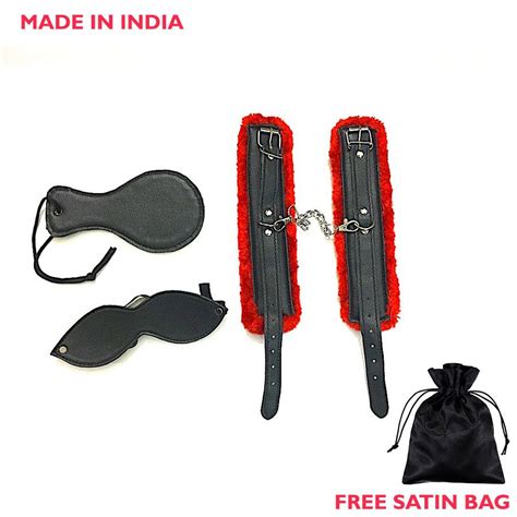 Kamuk Life Black Red Leather Bdsm Bondage Set Handcuffspaddleblindfold 3 Pc Kit Buy Kamuk