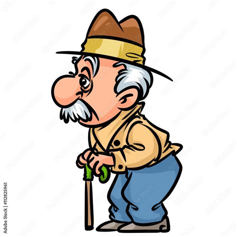 Pensioner Old Man Cane Cartoon Illustration Stock Illustration Adobe