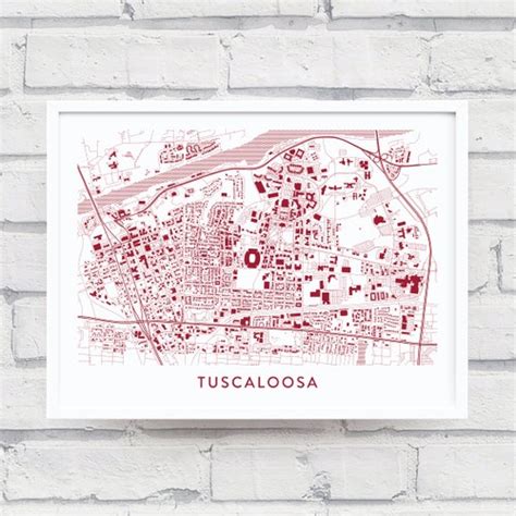 Tuscaloosa Alabama Street Map Screen Print College Town Map Etsy