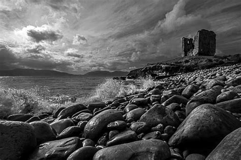 Minard Castle On Storm Beach Black And White By Danny Mongosa Castle