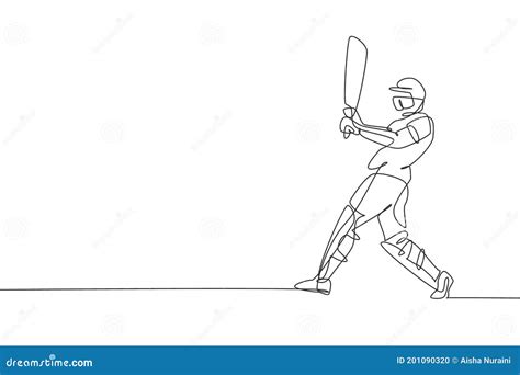 Dessin Au Trait Continu Simple De Jeune Joueur De Cricket Agile L