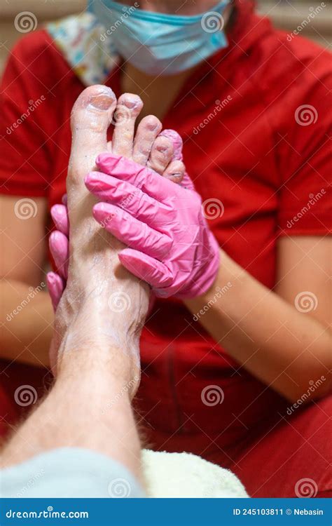 Male Pedicure Pedicurist Does The Procedure With Male Feet Stock Image Image Of Massage Cure