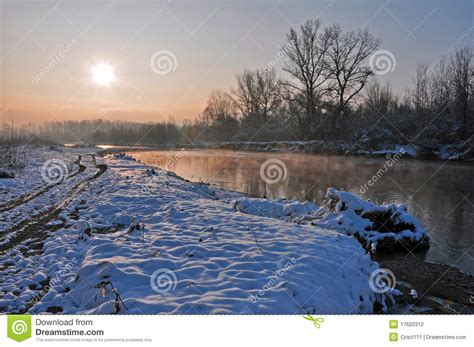 Winter Sunrise Over Snowy River Stock Photo Image 17620312