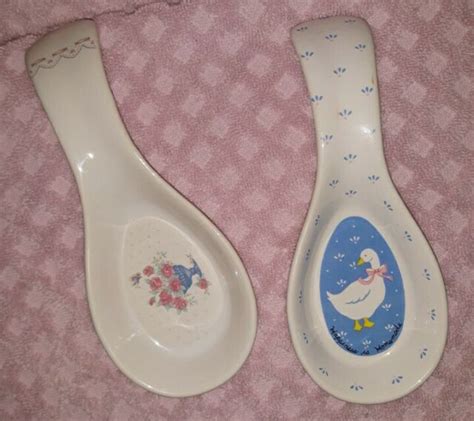 Two Vintage 1980s~country Kitchen Ceramic Spoon Reststrays~wa Goose