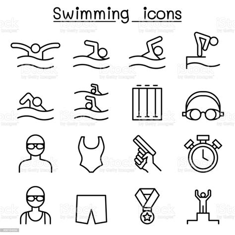 Swimming Icon Set In Thin Line Style Stock Illustration Download