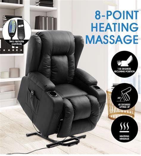 Electric Massage Chair Pu Leather Recliner Sofa Lift Motor Armchair 8 Point Heating Seat Crazy