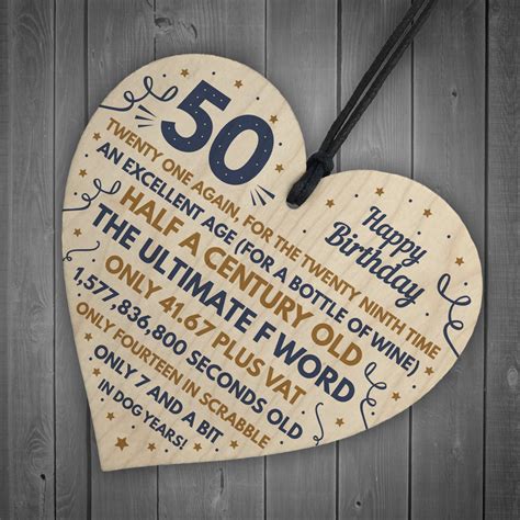 Turning 50 doesn't have to be an overly serious life event. Funny 50th Birthday Gifts For Men Women Wooden Heart ...